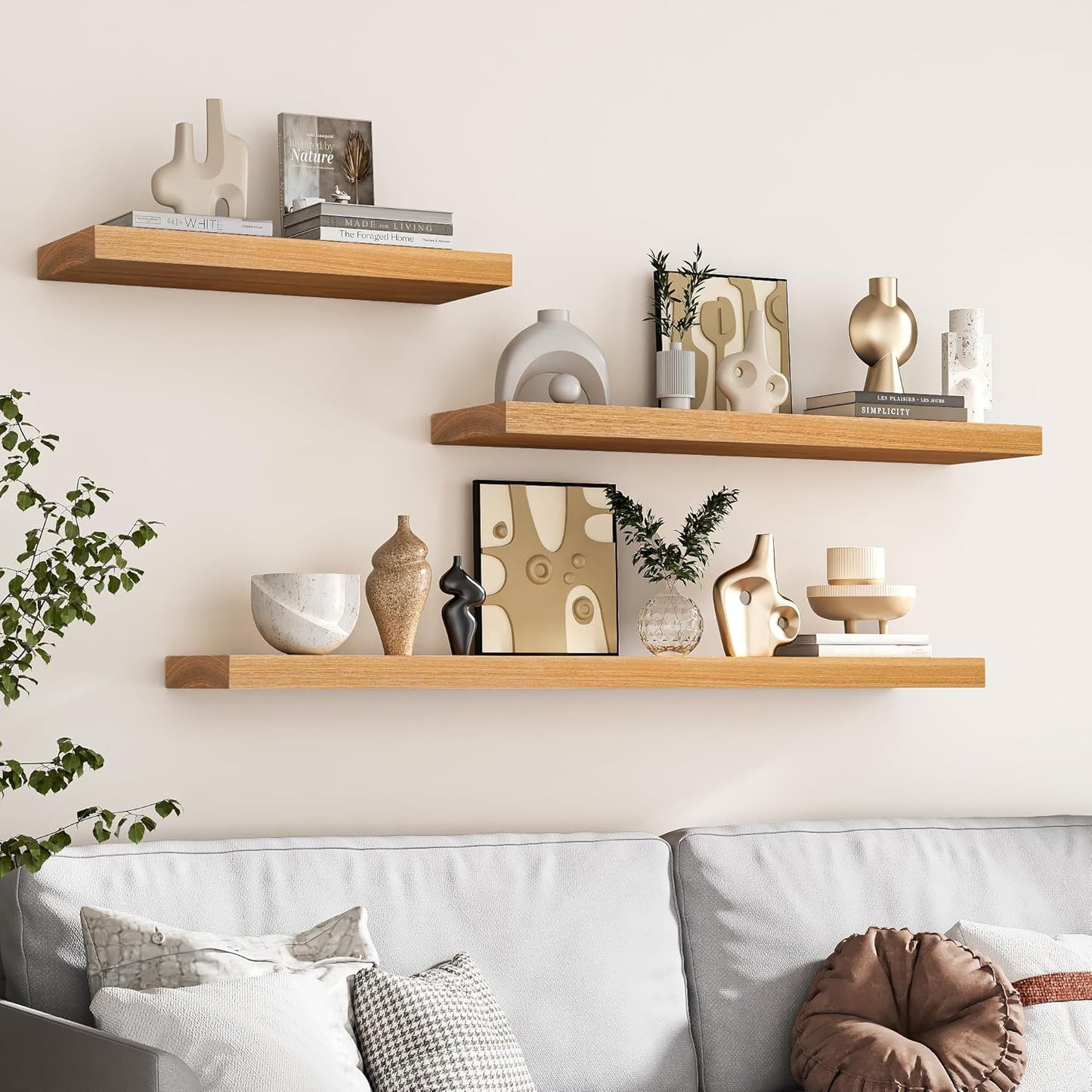 ShelfLoft 8 Inch Deep Solid Ash Wood Floating Shelves