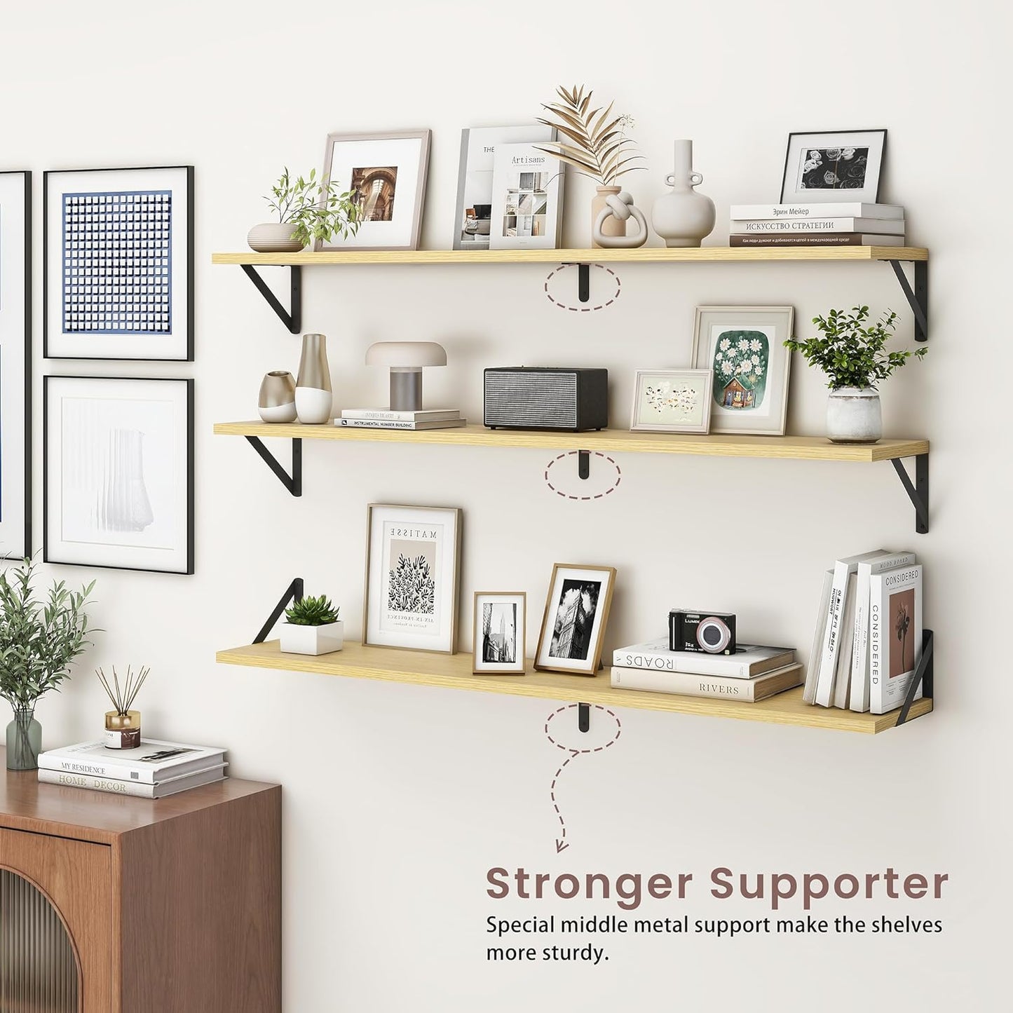 ShelfLoft 48" Wide x 8" Deep Floating Shelves with Brackets, Oak-2 Pack