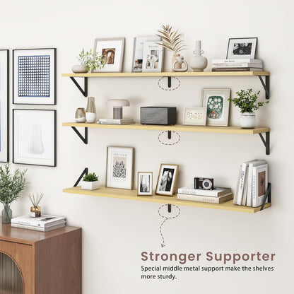 ShelfLoft 48" Wide x 8" Deep Floating Shelves with Brackets, Oak-2 Pack