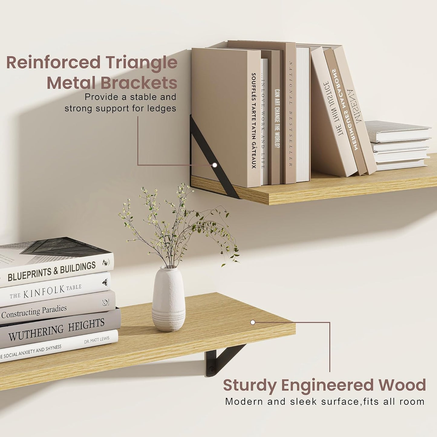 ShelfLoft 48" Wide x 8" Deep Floating Shelves with Brackets, Oak-2 Pack