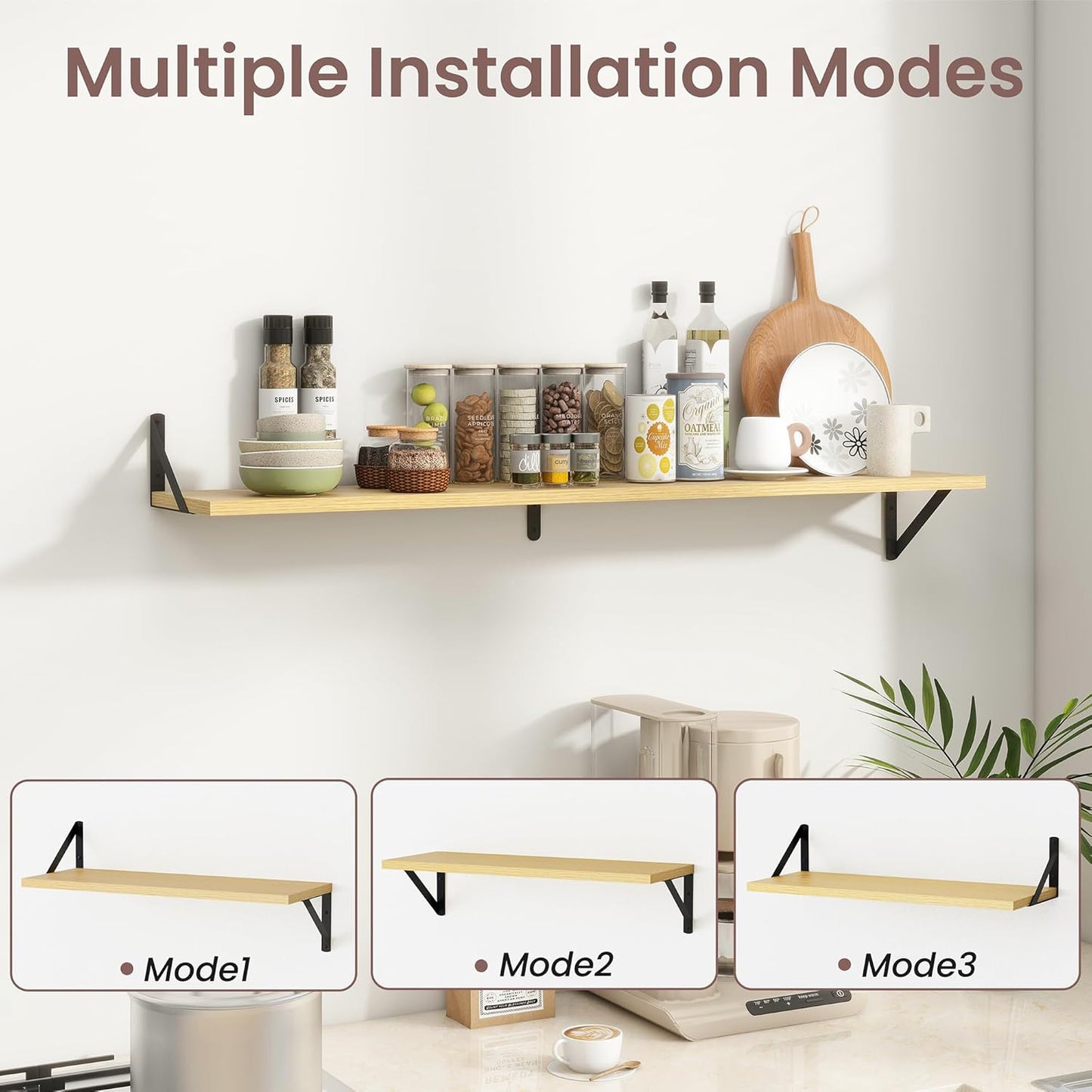 ShelfLoft 48" Wide x 8" Deep Floating Shelves with Brackets, 2 Pack