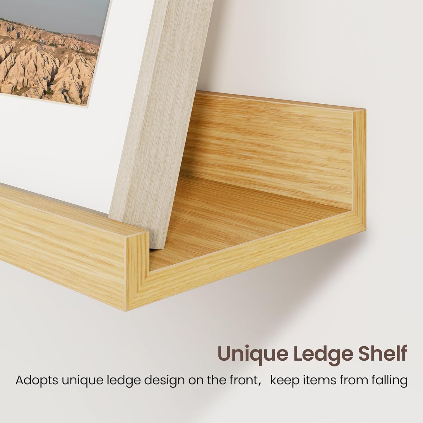 ShelfLoft 48"W x 4.2"D Oak Picture Ledge Shelf Floating Shelves with Lip Set of 3