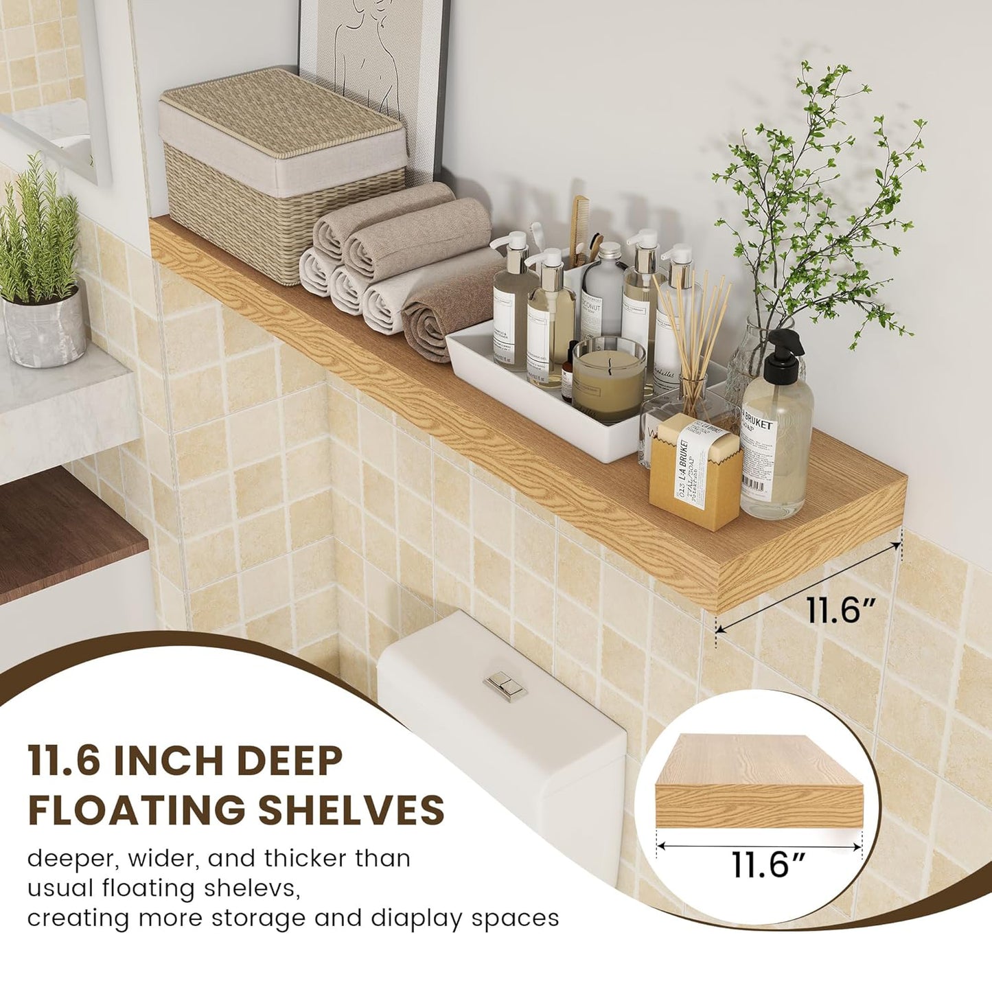 ShelfLoft 48"W x 11.6"D Oak Floating Shelves Long Wall Display,1 Pack