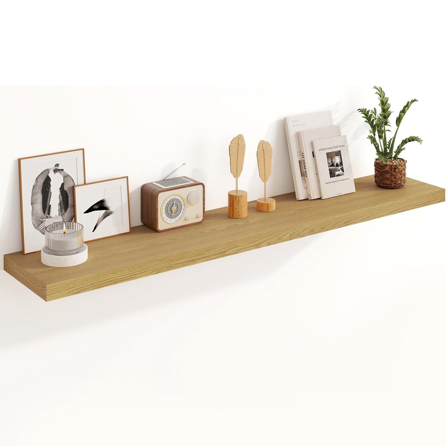 ShelfLoft 8"D x 1.4"H Oak Farmhouse Rustic Wood Wall Floating Shelves