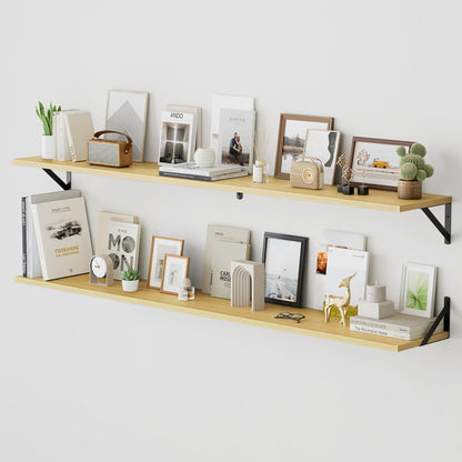 ShelfLoft 55" Wide x 8" Deep Floating Shelves with Brackets, Oak-2 Pack