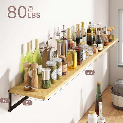 ShelfLoft 55" Wide x 8" Deep Floating Shelves with Brackets, Oak-2 Pack