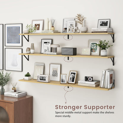 ShelfLoft 55" Wide x 8" Deep Floating Shelves with Brackets, Oak-2 Pack