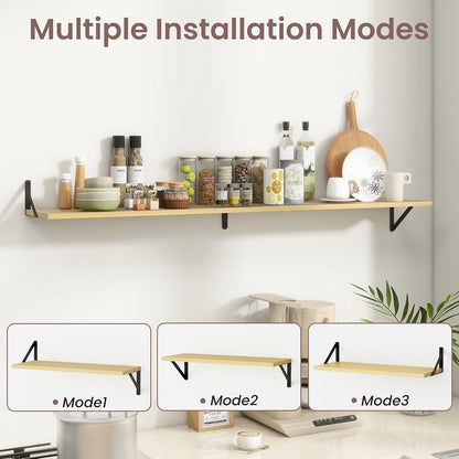 ShelfLoft 55" Wide x 8" Deep Floating Shelves with Brackets, Oak-2 Pack