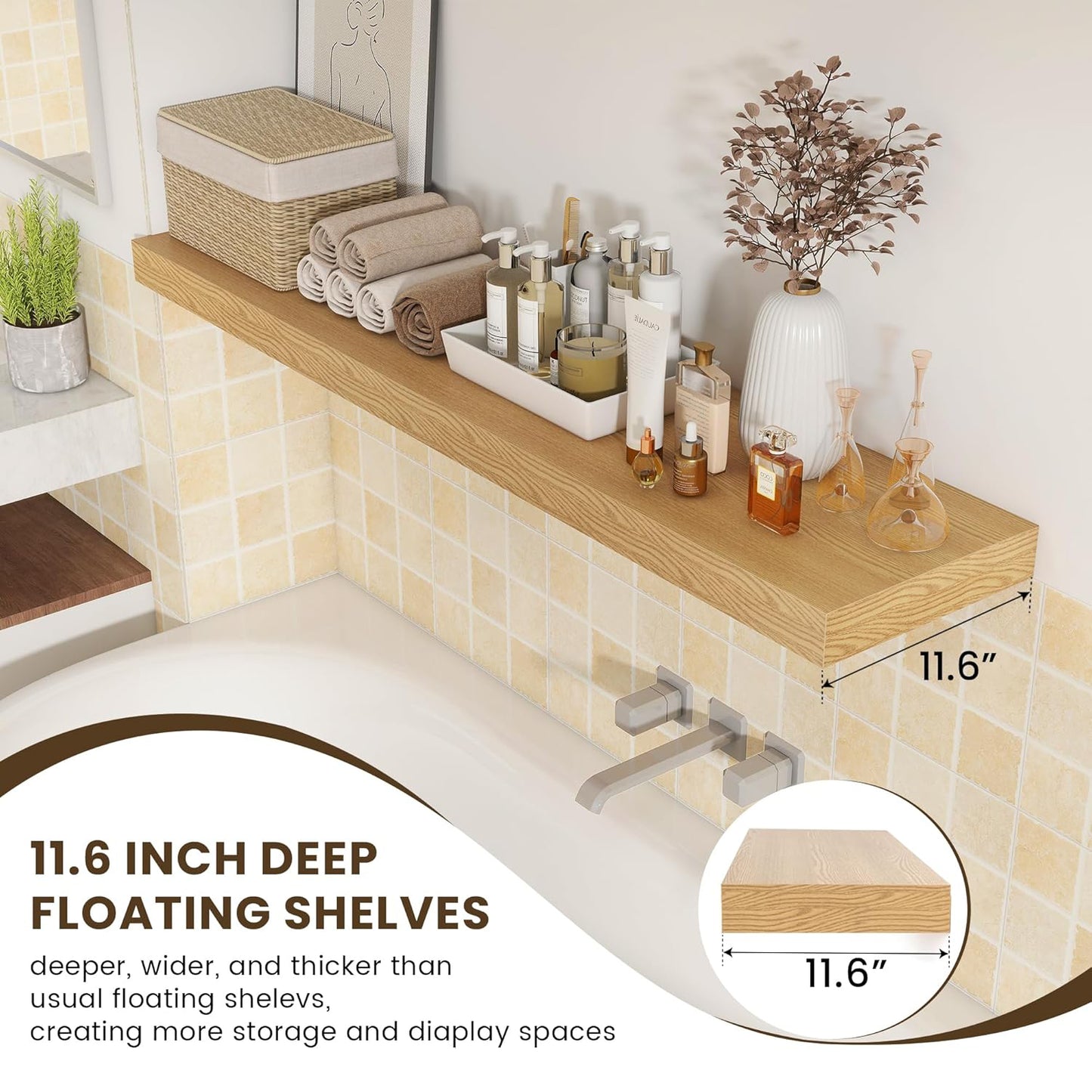 ShelfLoft 55"W x 11.6"D Oak Floating Shelves Long Wall Display,1 Pack