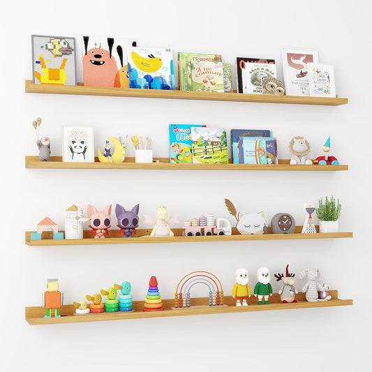 ShelfLoft 56" Wide x 5.5" Deep Picture Ledge Shelf Wall Display Floating Shelves with Lip, 4 Pack