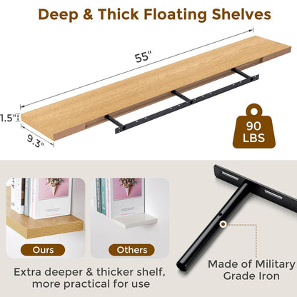 ShelfLoft 9.3"D x 1.5"H Oak Floating Shelves for Wall Storage