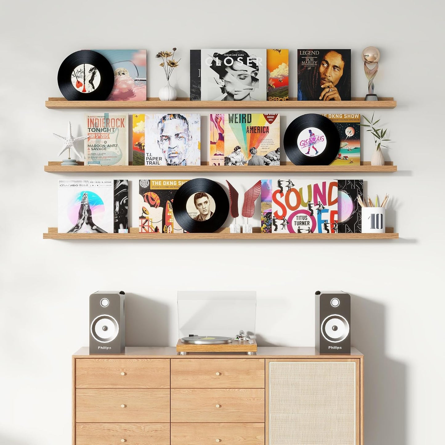 ShelfLoft 72"W x 5.7"D Oak Picture Ledge Shelf Floating Shelves with Lip Set of 3