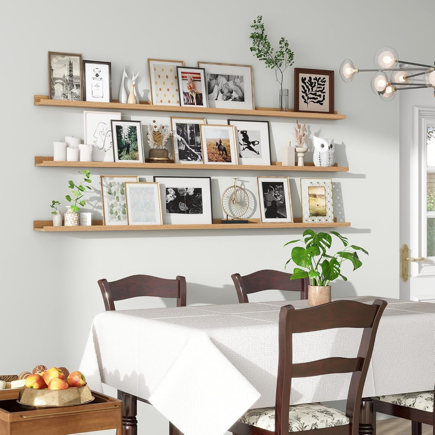 ShelfLoft 72"W x 5.7"D Oak Picture Ledge Shelf Floating Shelves with Lip Set of 3