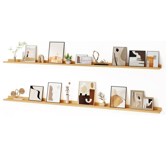 ShelfLoft 84“W x 3.5”D Oak Picture Ledge Shelf Wall Display Long Floating Shelves, 2 Pack