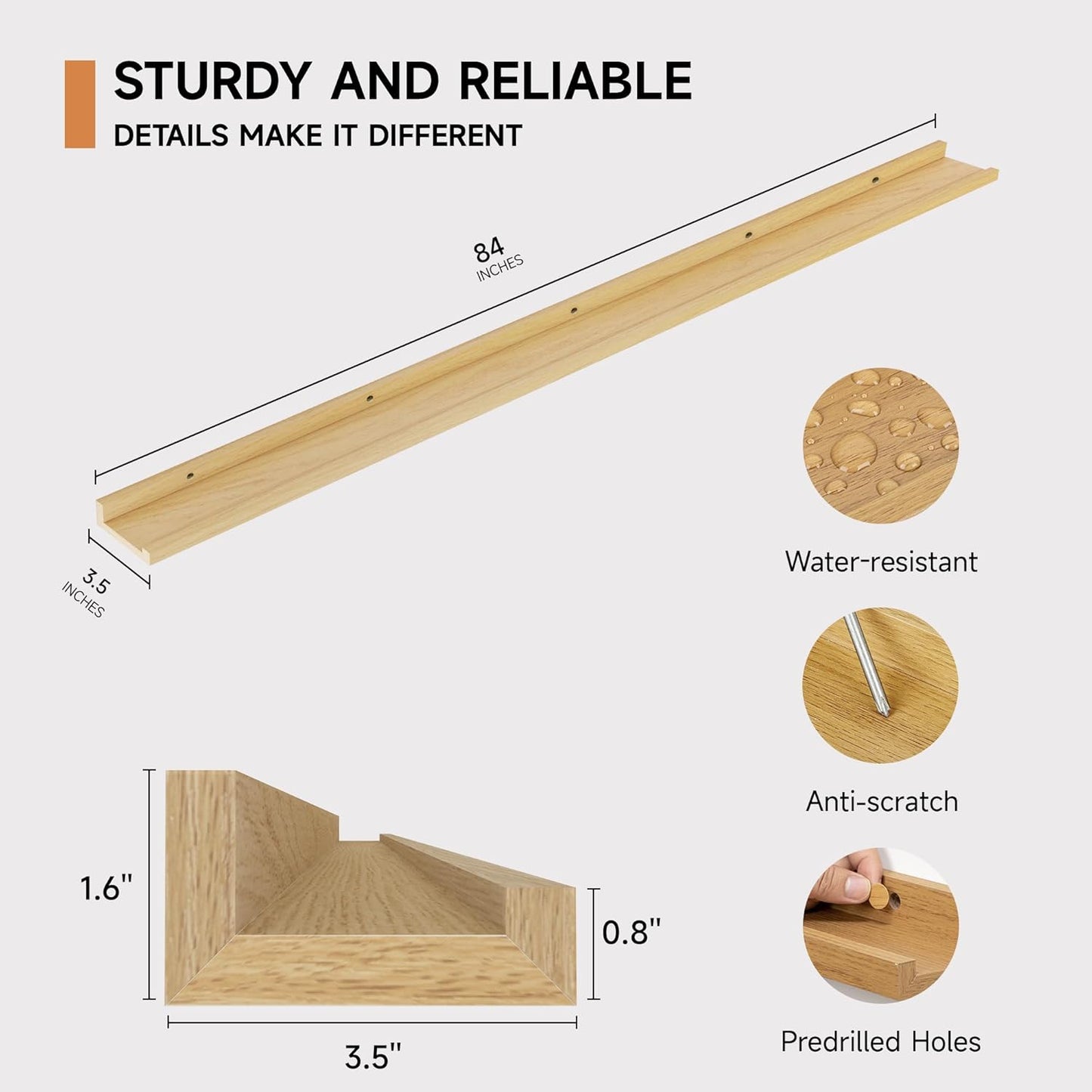 ShelfLoft 3.5"D x 1.6"H Oak Picture Ledge Shelf Wall Display Floating Shelves