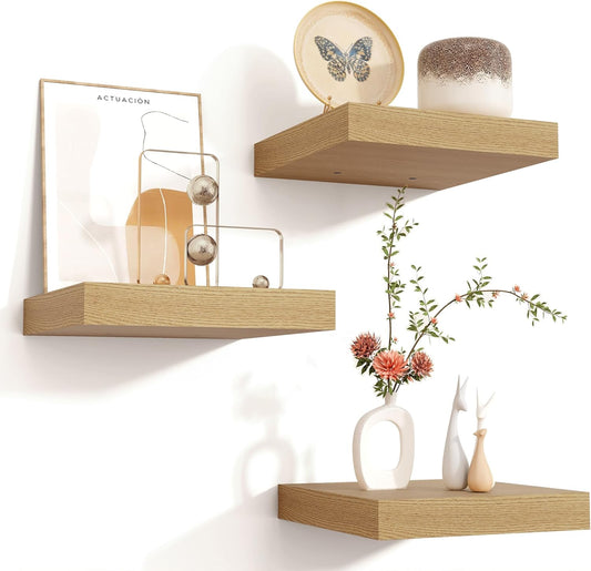 ShelfLoft 8"W x 8"D Oak Floating Shelves for Wall Storage,3 Pack