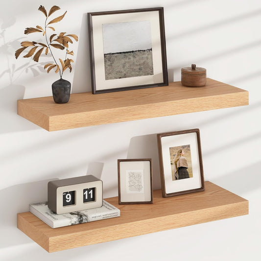 ShelfLoft 8"D x 1.4"H USA-Sourced Oak Wood Floating Shelves for Wall