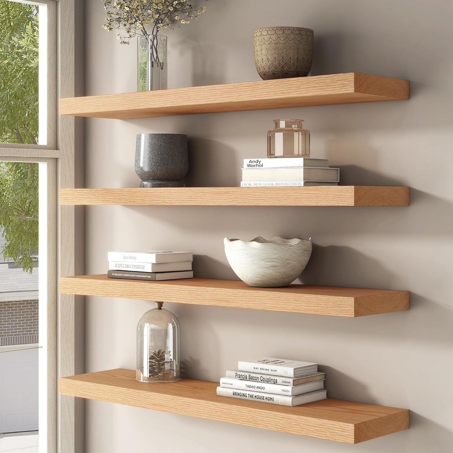 ShelfLoft 8"D x 1.4"H USA-Sourced Oak Wood Floating Shelves for Wall