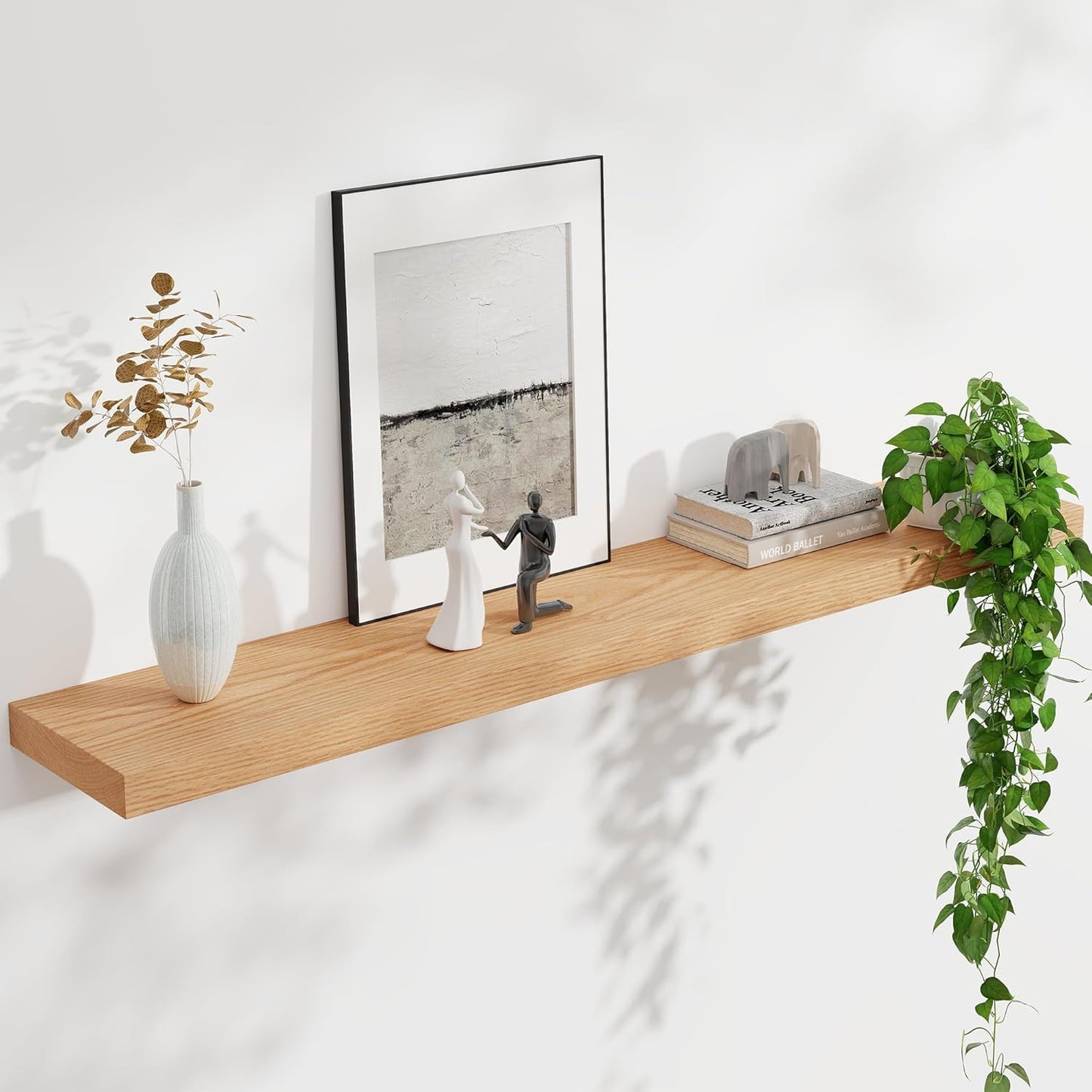 ShelfLoft 8"D x 1.4"H USA-Sourced Oak Wood Floating Shelves for Wall