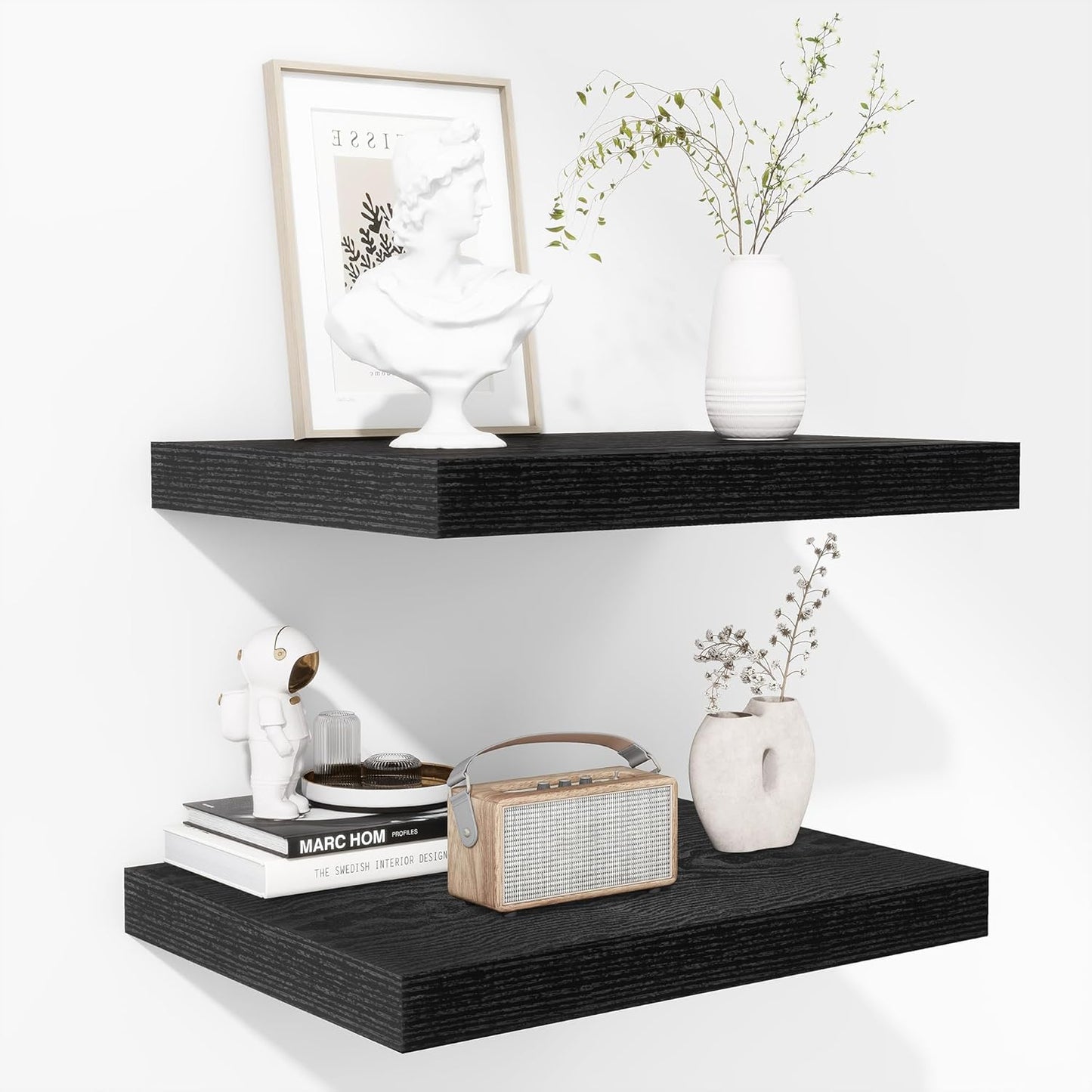 ShelfLoft 12"D x 1.8"H Rustic Black Farmhouse Wall Mounted Display Floating Shelves