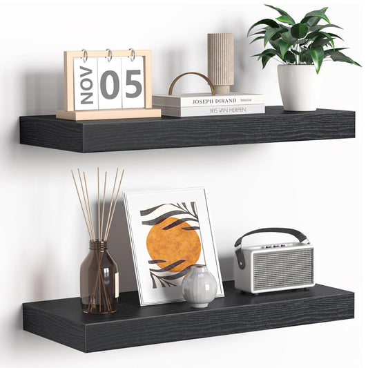 ShelfLoft 12"D x 1.8"H Rustic Black Farmhouse Wall Mounted Display Floating Shelves