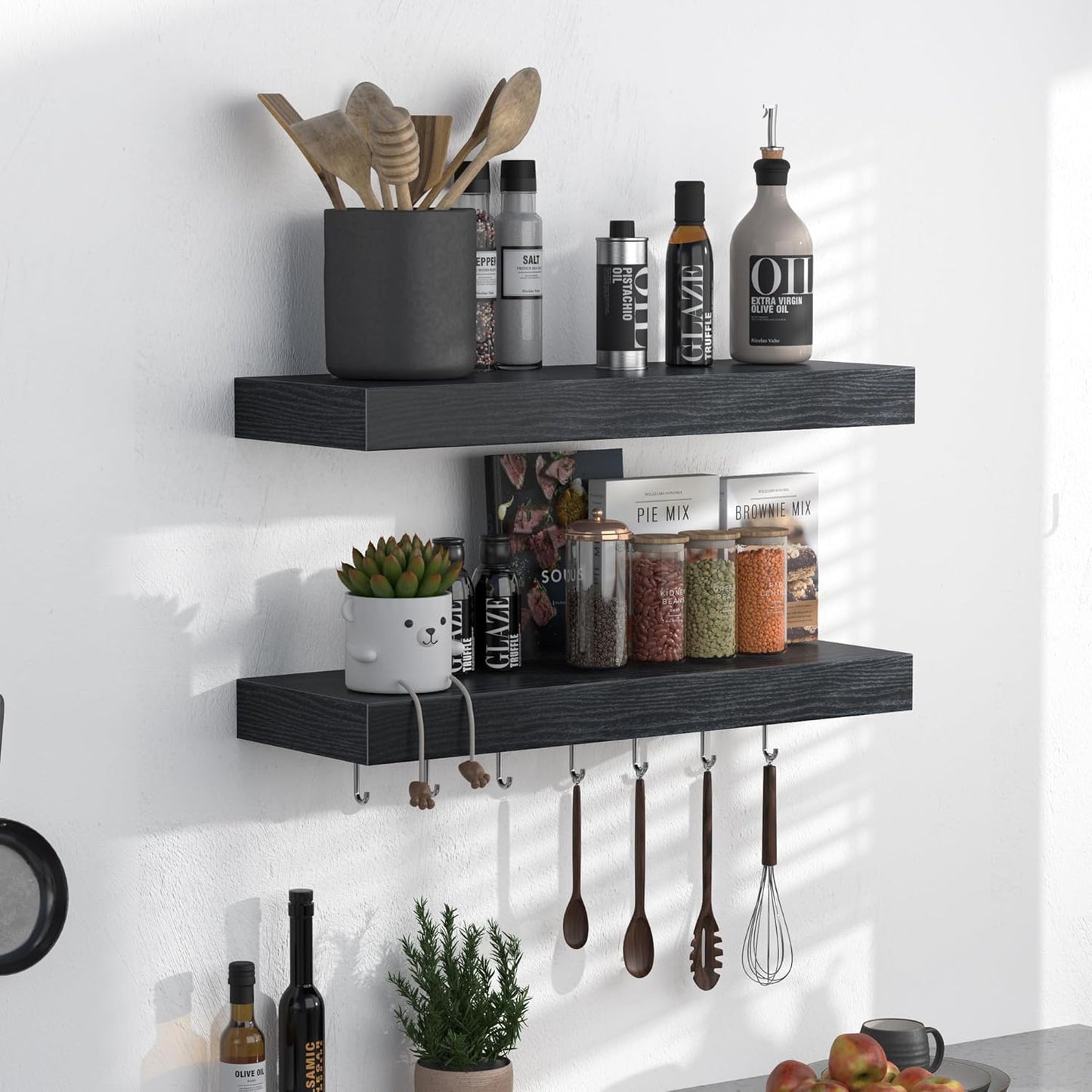 ShelfLoft 12"D x 1.8"H Rustic Black Farmhouse Wall Mounted Display Floating Shelves