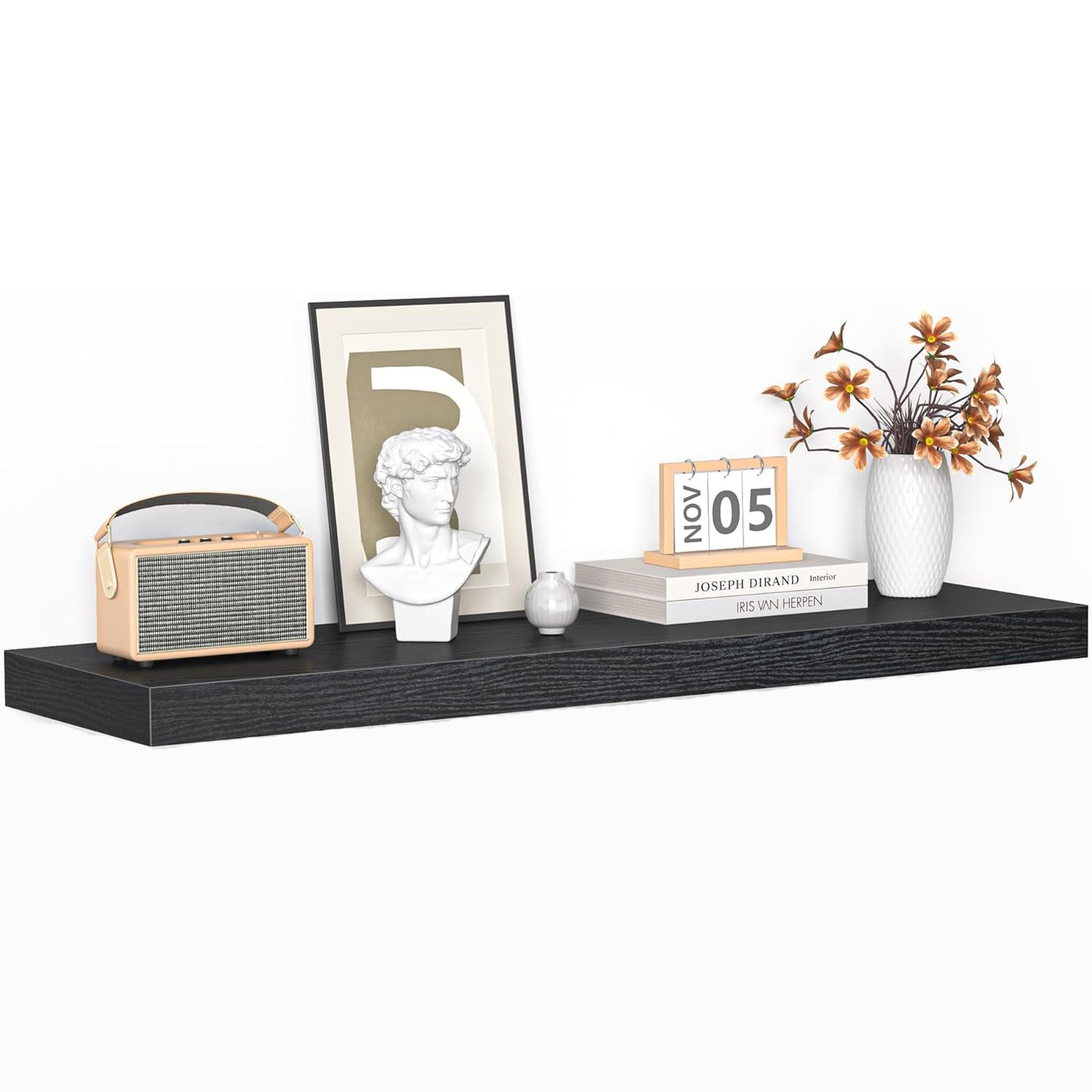 ShelfLoft 12"D x 1.8"H Rustic Black Farmhouse Wall Mounted Display Floating Shelves