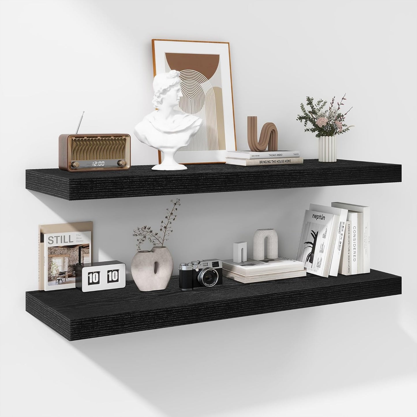 ShelfLoft 12"D x 1.8"H Rustic Black Farmhouse Wall Mounted Display Floating Shelves