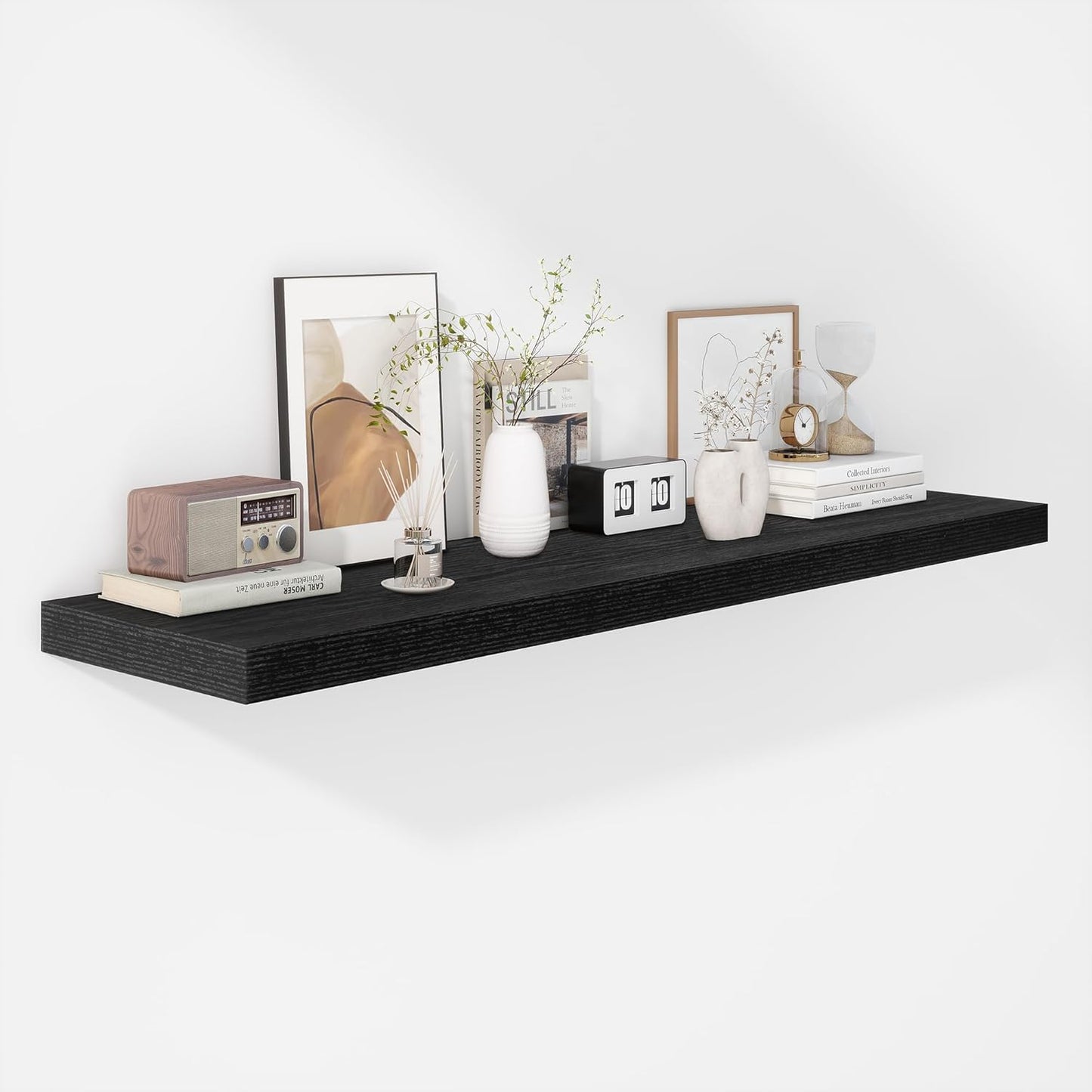 ShelfLoft 12"D x 1.8"H Rustic Black Farmhouse Wall Mounted Display Floating Shelves