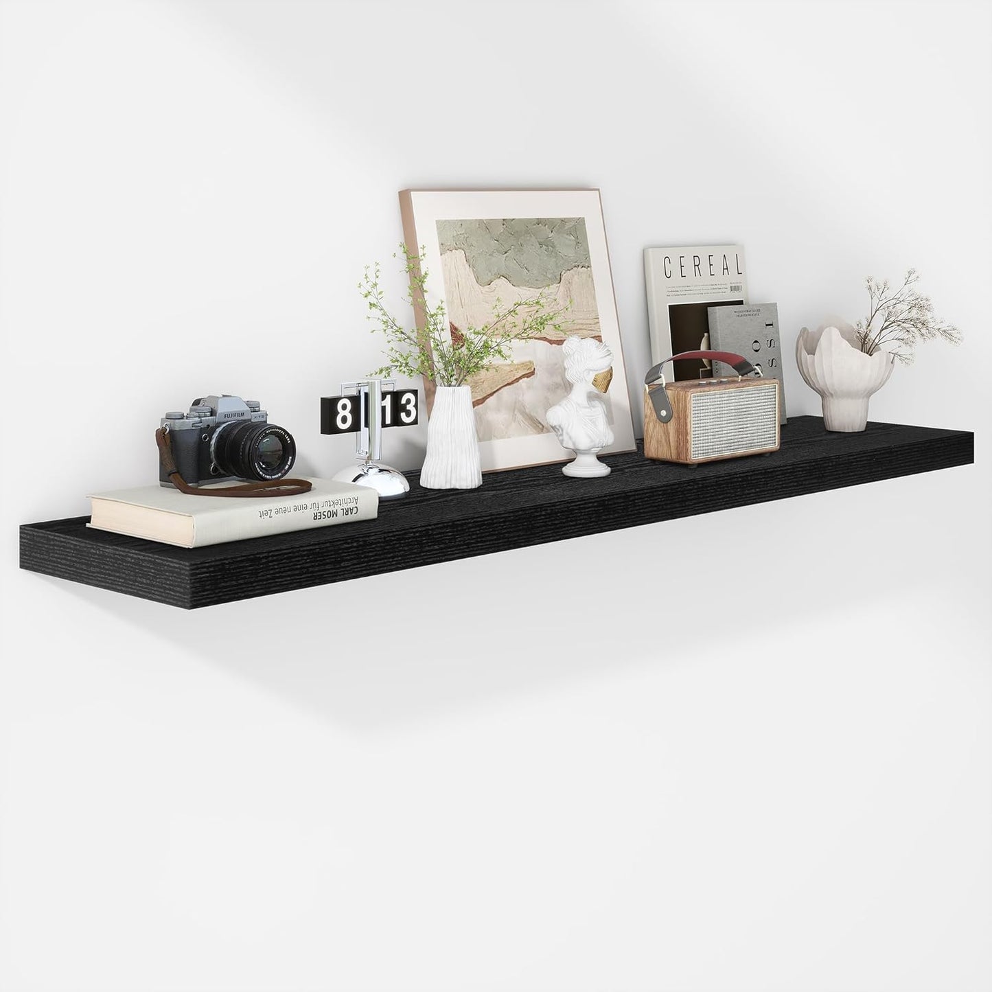 ShelfLoft 12"D x 1.8"H Rustic Black Farmhouse Wall Mounted Display Floating Shelves