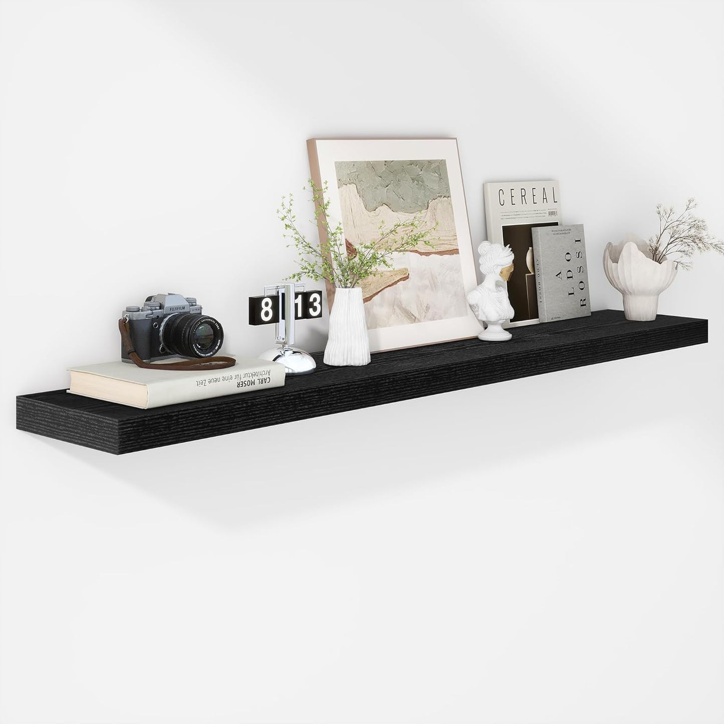 ShelfLoft 12"D x 1.8"H Rustic Black Farmhouse Wall Mounted Display Floating Shelves