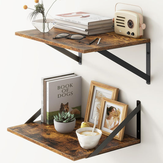 ShelfLoft 12"D x 6"H Rustic Brown Wall Display & Storage Floating Shelves with Visible Brackets