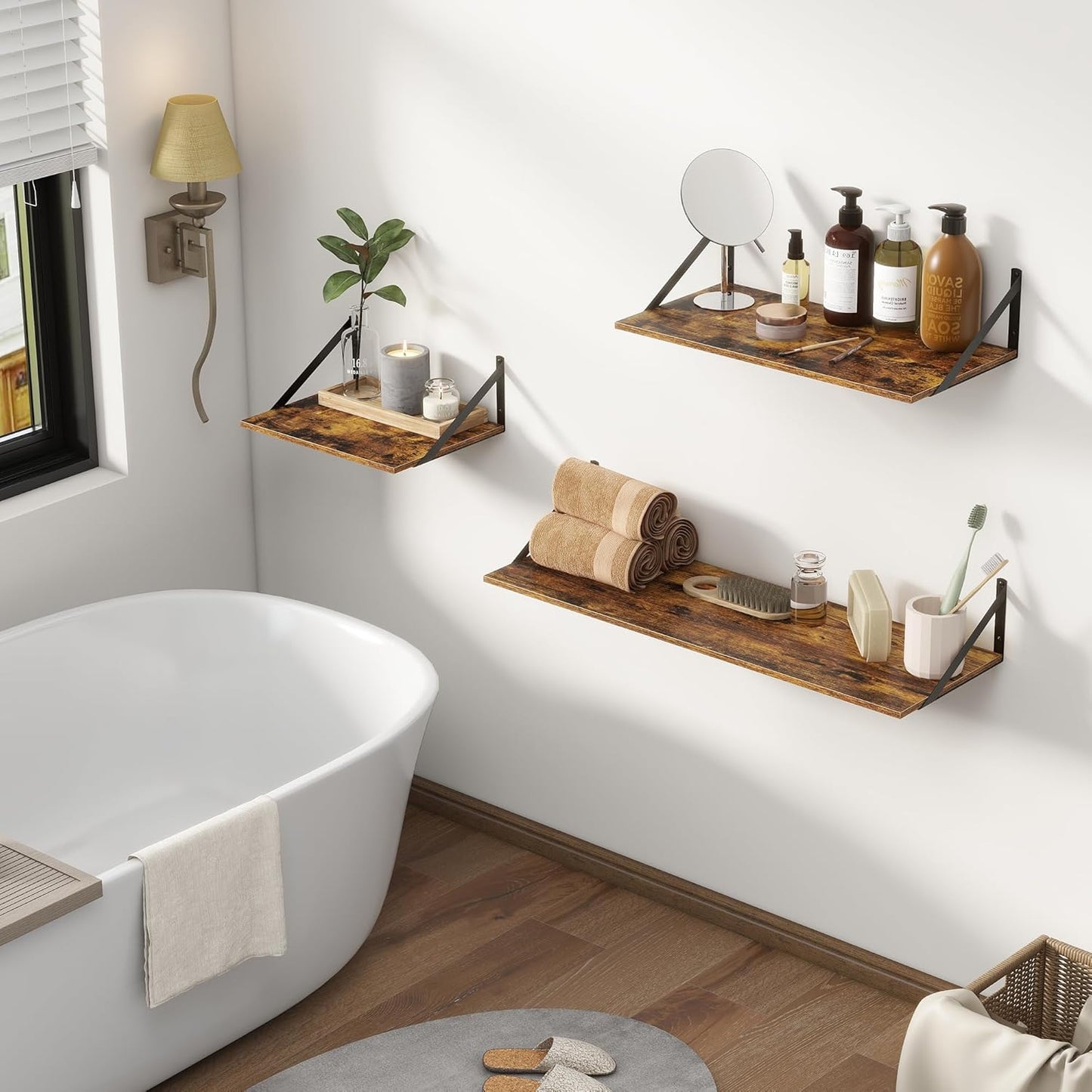 ShelfLoft 12"D x 6"H Rustic Brown Wall Display & Storage Floating Shelves with Visible Brackets