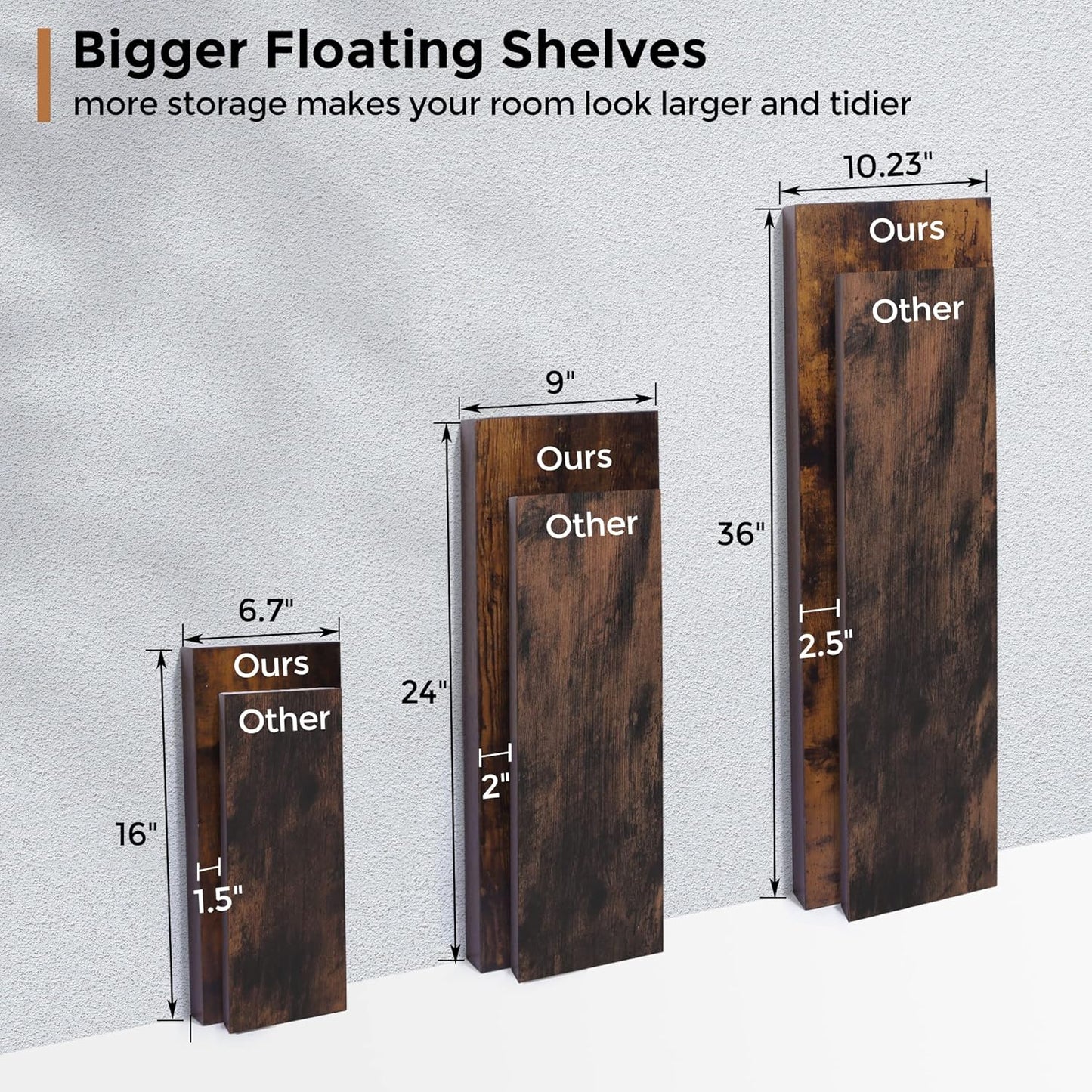 ShelfLoft 12 Inch Deep Farmhouse Wall Mounted Display Floating Shelves