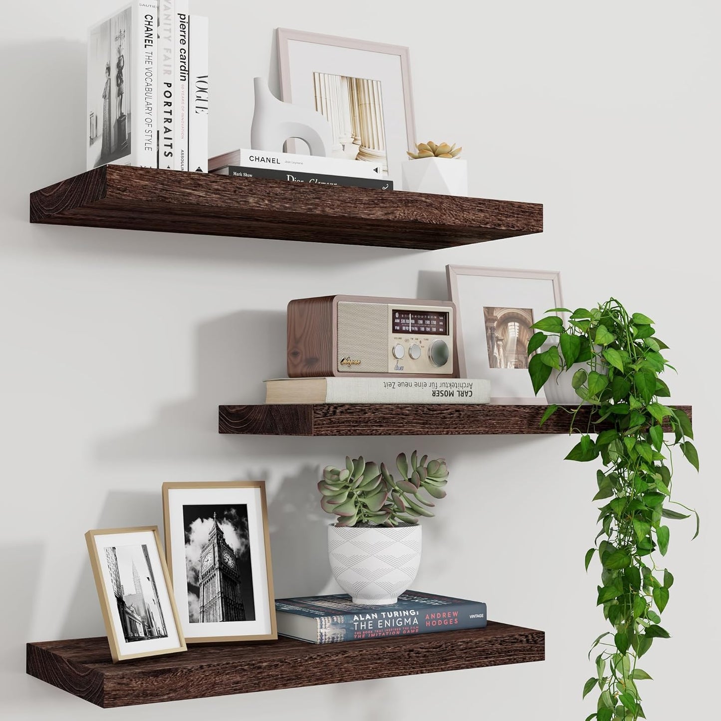 ShelfLoft 17" Wide x 6.7" Deep Natural Paulownia Wood Floating Shelves, 3 Pack