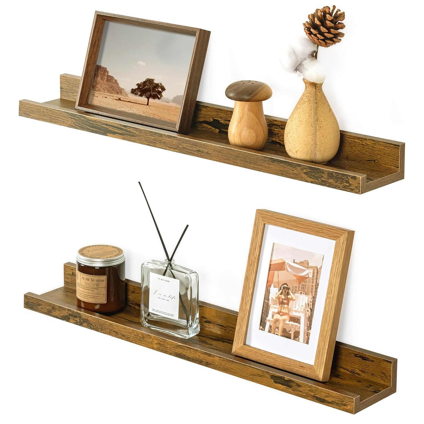 ShelfLoft 5.5"D x 2"H Rustic Brown Picture Ledge Shelf Wall Display Floating Shelves with Lip