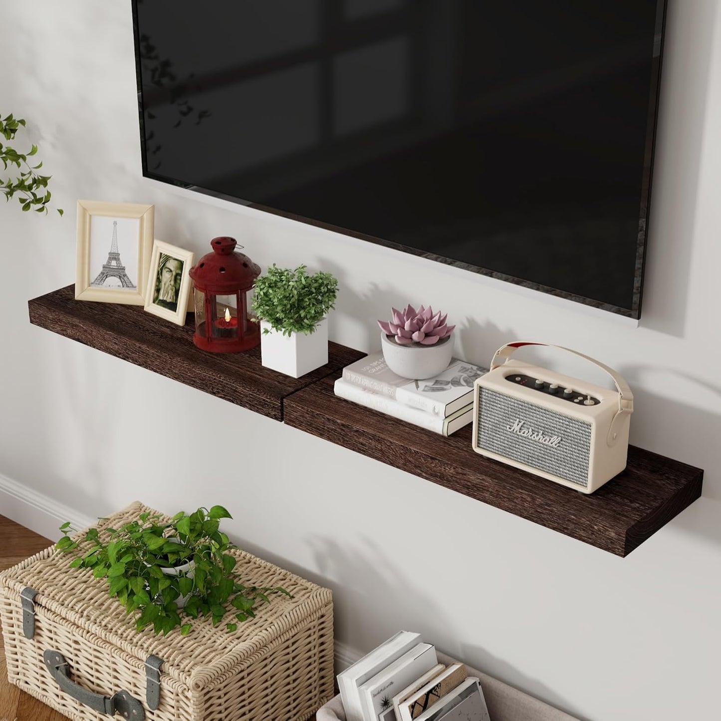 ShelfLoft 8"D x 1.6"H Rustic Brown Rustic Solid Wood Floating Shelves for Wall Storage