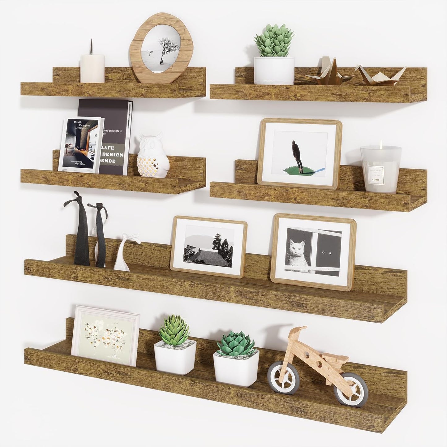 ShelfLoft 5.4 Inch Deep Picture Ledge Shelf Floating Wall Storage Shelves, Set of 6