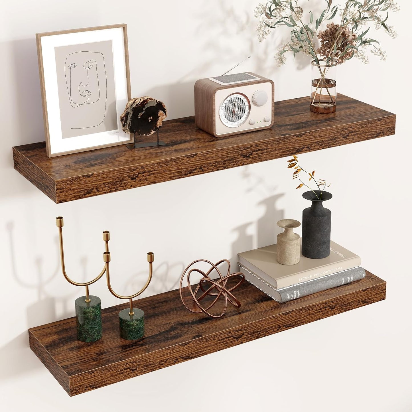 ShelfLoft 9"D x 1.5”H Rustic Brown Floating Shelves for Wall Storage