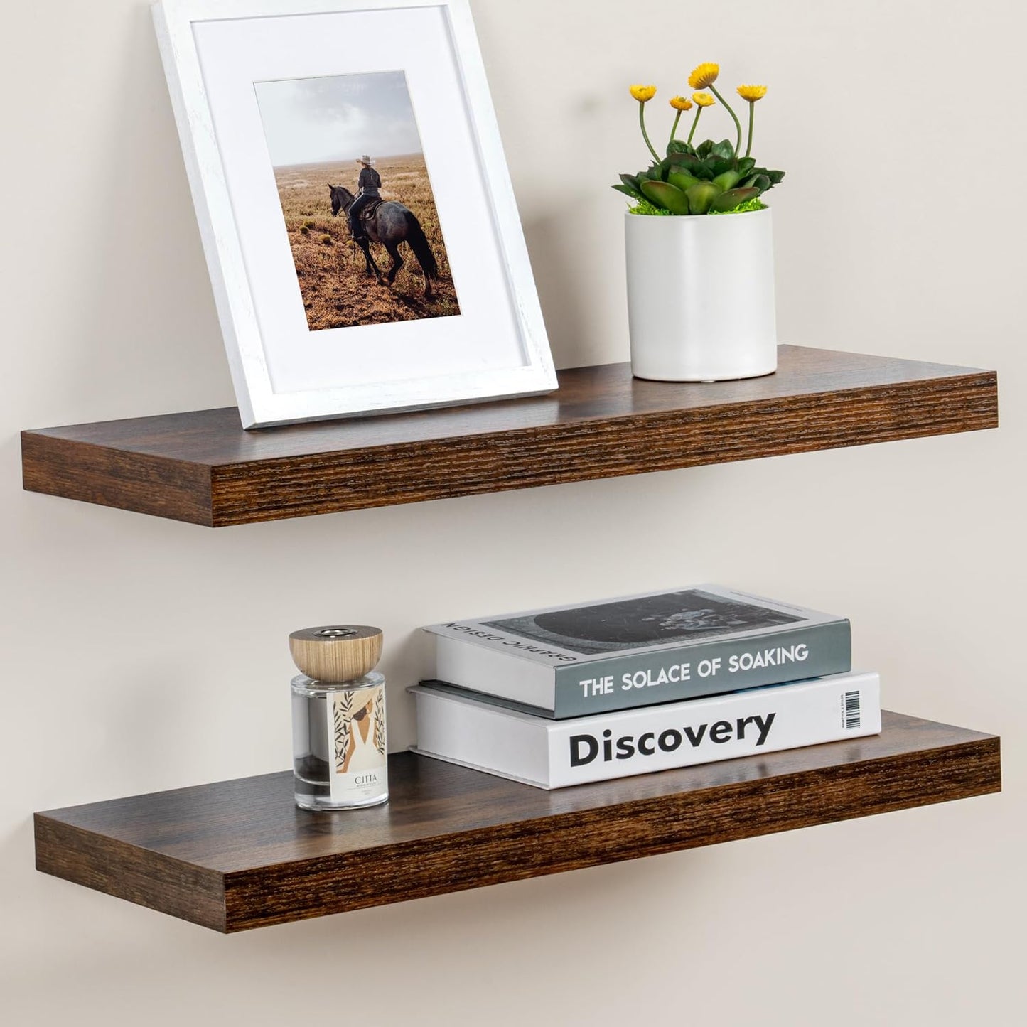 ShelfLoft 24" Wide x 9.3" Deep Floating Shelves for Wall Storage,Rustic Brown-2 Pack