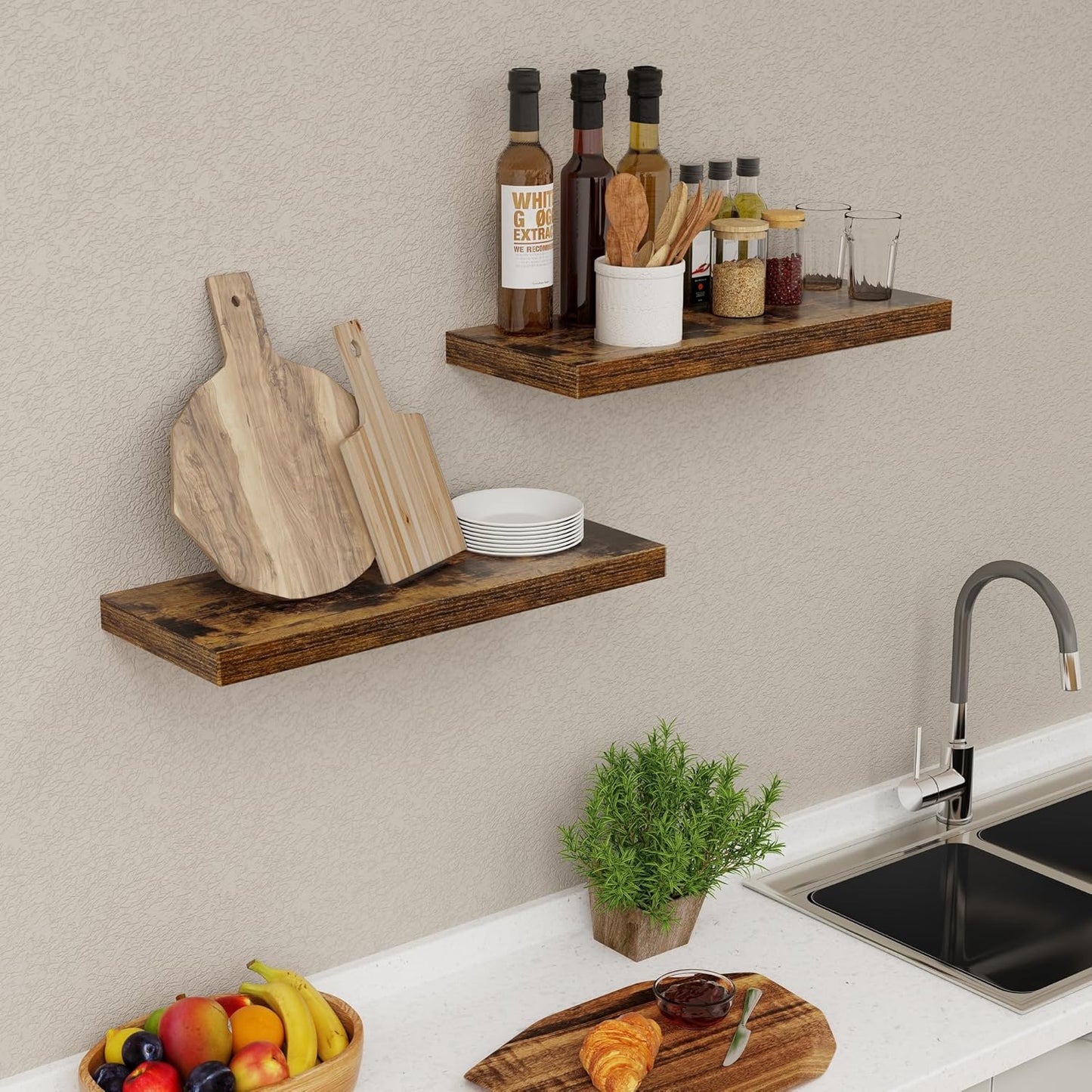 ShelfLoft 9.3"D x 1.5"H Rustic Brown Floating Shelves for Wall Storage