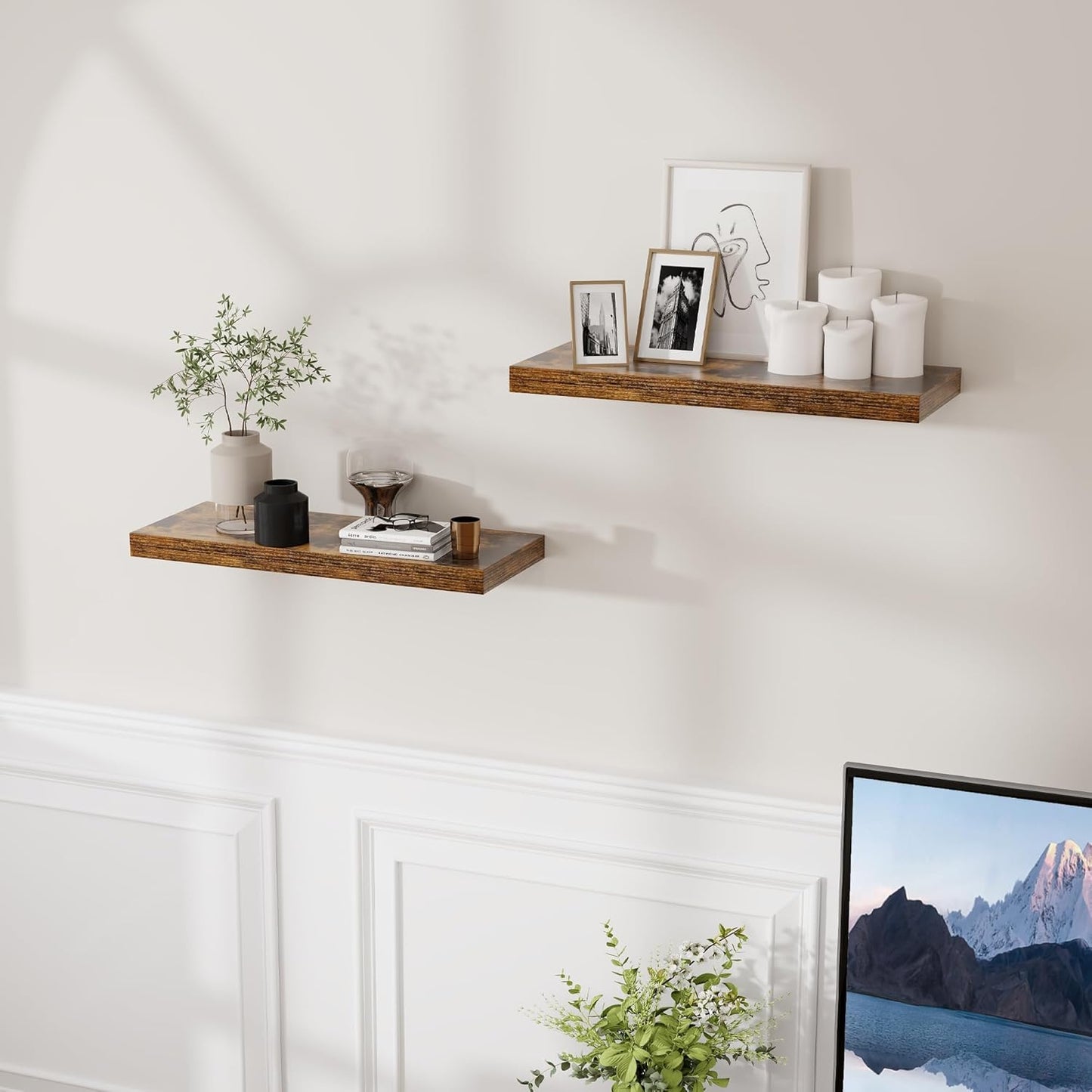 ShelfLoft 9.3"D x 1.5"H Rustic Brown Floating Shelves for Wall Storage