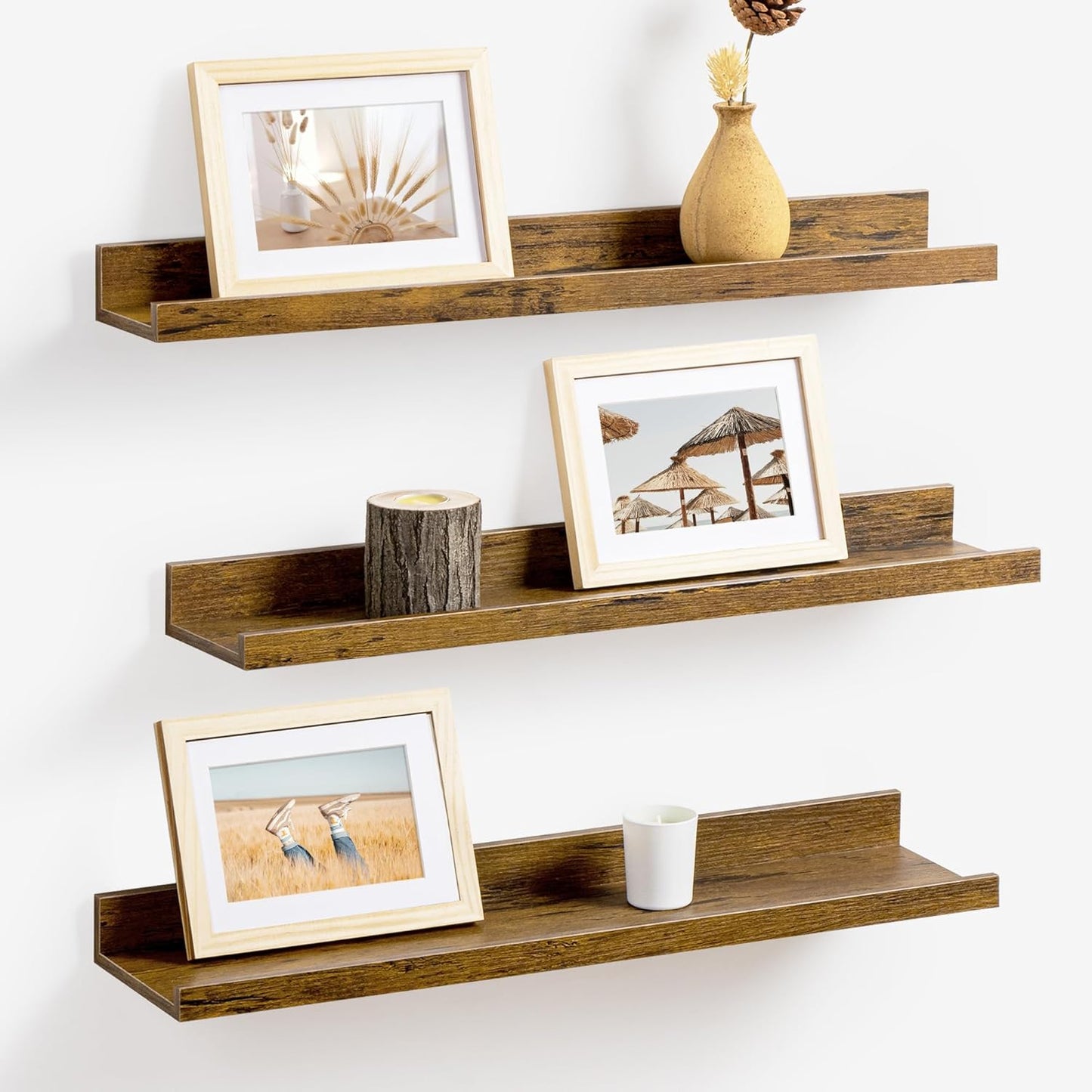 ShelfLoft 5.7 Inch Deep Picture Ledge Shelf Floating Shelves with Lip, Set of 3