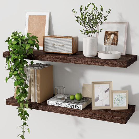 ShelfLoft 24"W x 6.7"D Natural Paulownia Wood Floating Shelves,Rustic Brown-2 Pack