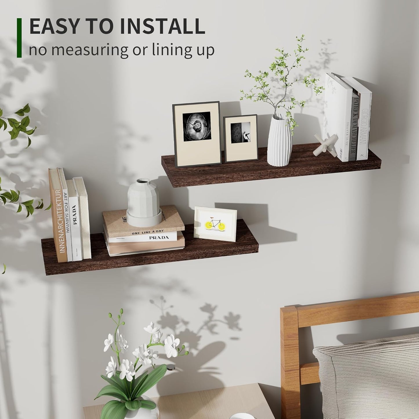 ShelfLoft 24" Wide x 6.7" Deep Natural Paulownia Wood Floating Shelves, 2 Pack