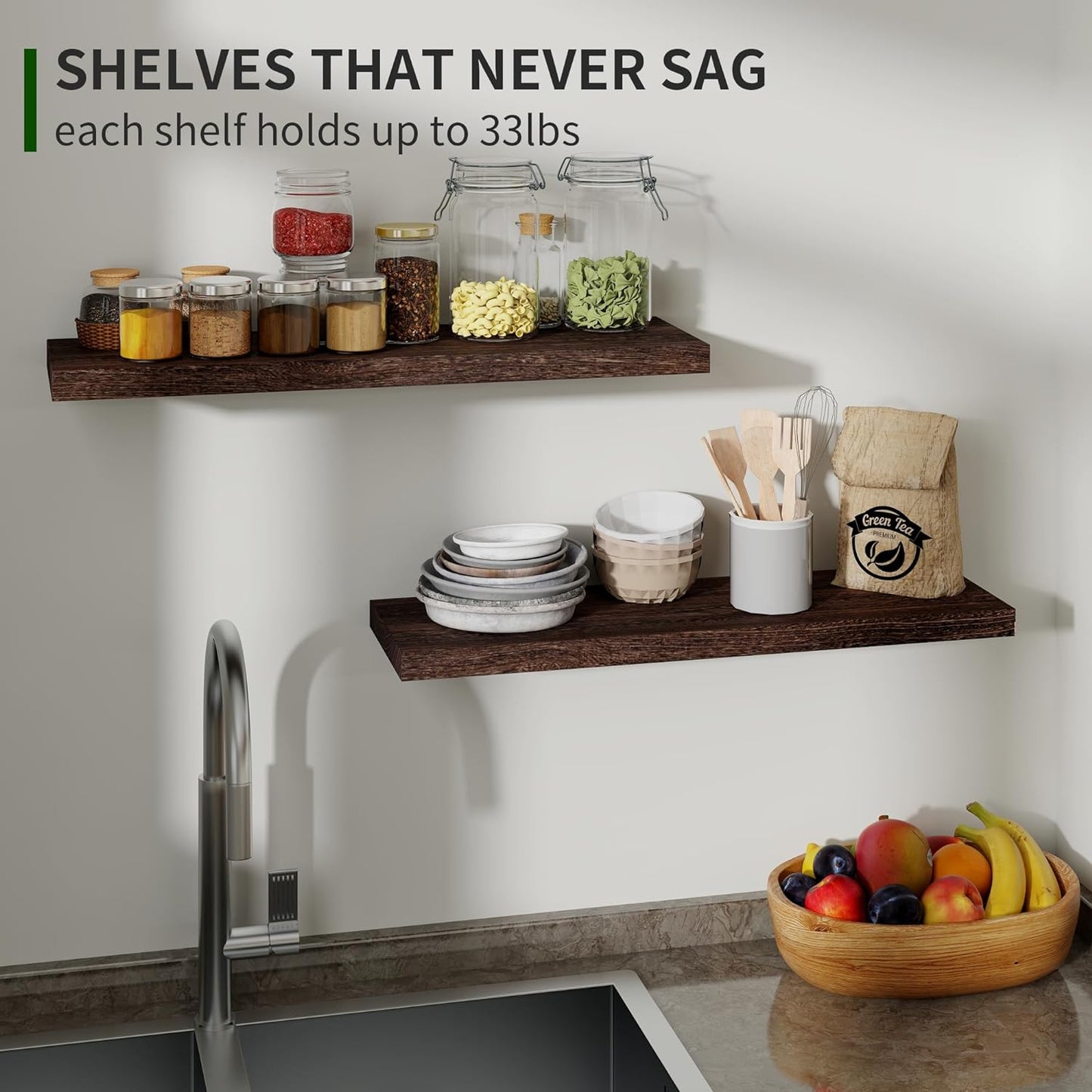 ShelfLoft 24" Wide x 6.7" Deep Natural Paulownia Wood Floating Shelves, 2 Pack