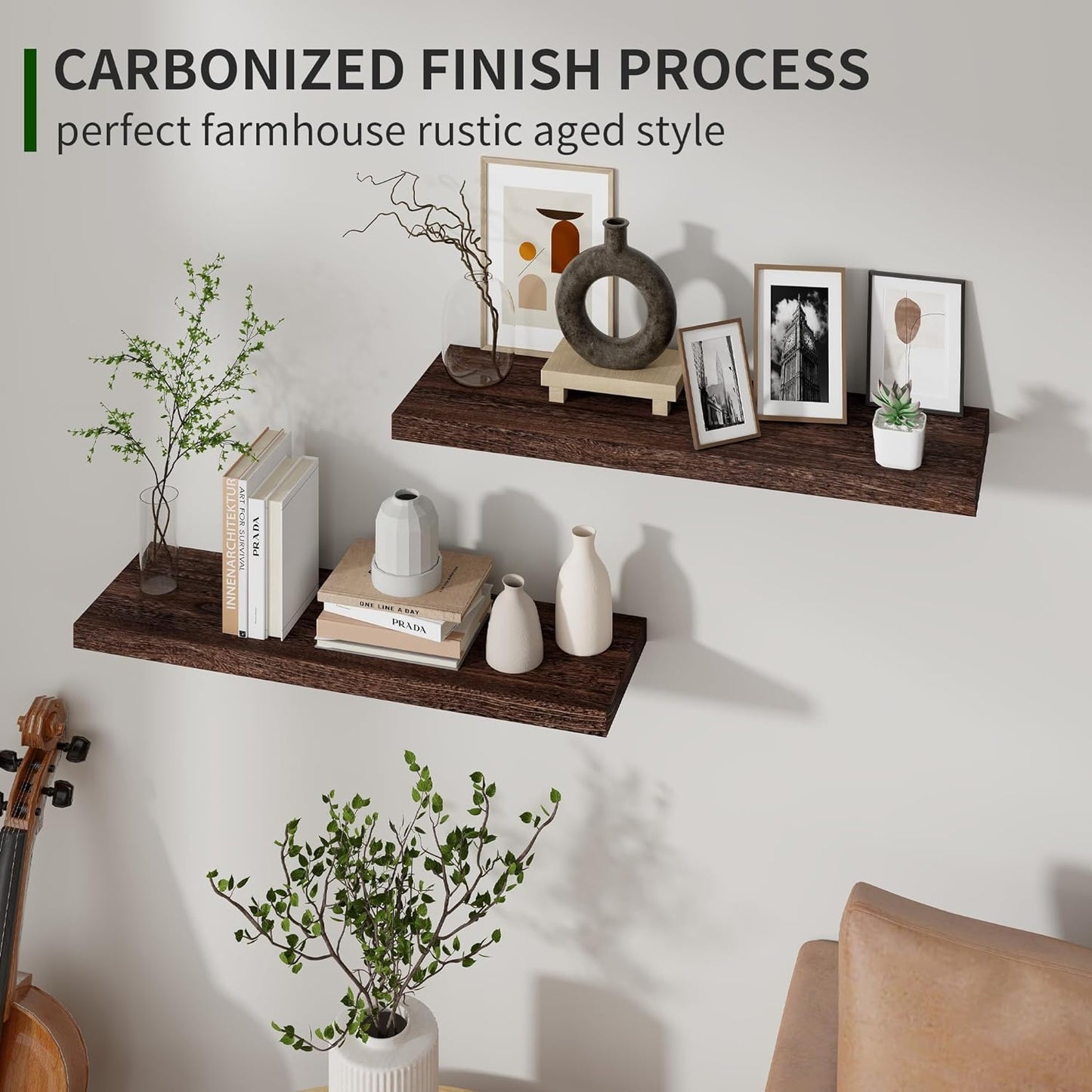 ShelfLoft 24" Wide x 6.7" Deep Natural Paulownia Wood Floating Shelves, 2 Pack