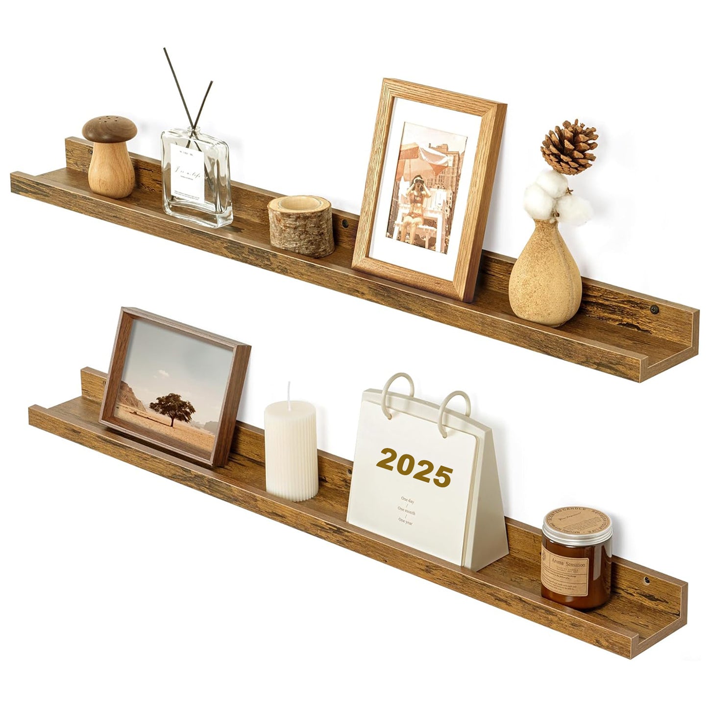 ShelfLoft 5.5"D x 2"H Rustic Brown Picture Ledge Shelf Wall Display Floating Shelves with Lip