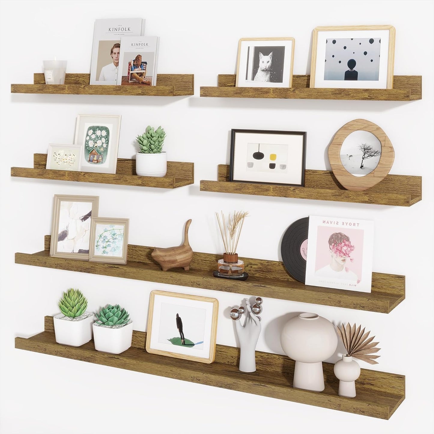 ShelfLoft 5.4 Inch Deep Picture Ledge Shelf Floating Wall Storage Shelves, Set of 6