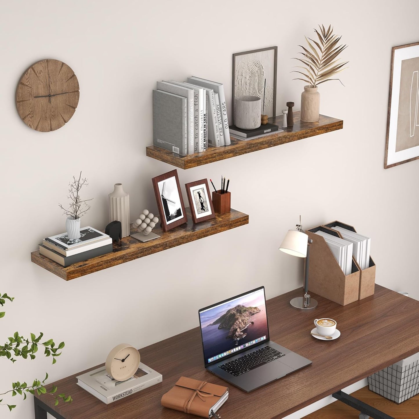 ShelfLoft 9.3"D x 1.5"H Rustic Brown Floating Shelves for Wall Storage